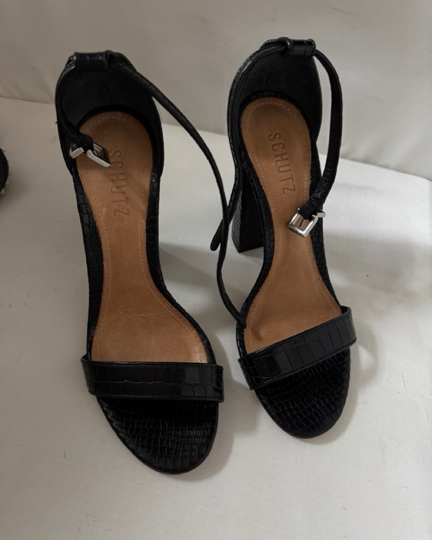 Sleek Croc-Embossed Ankle Strap Heels - Image 2