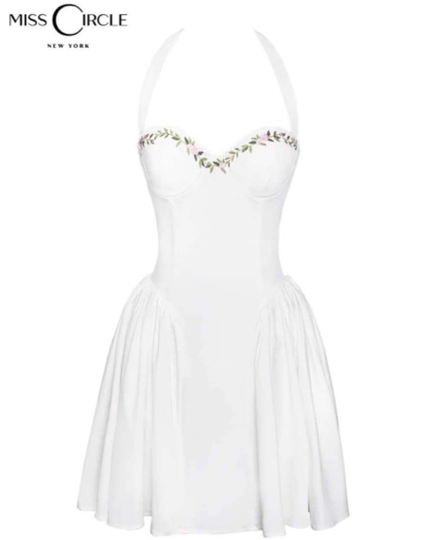 Nina White Embroidered Halter Mini Dress - Image 3