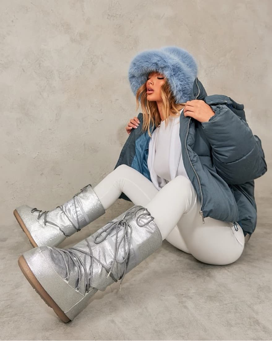 Moon Boots Silver Icon Glitter 9-10.5 - Image 2