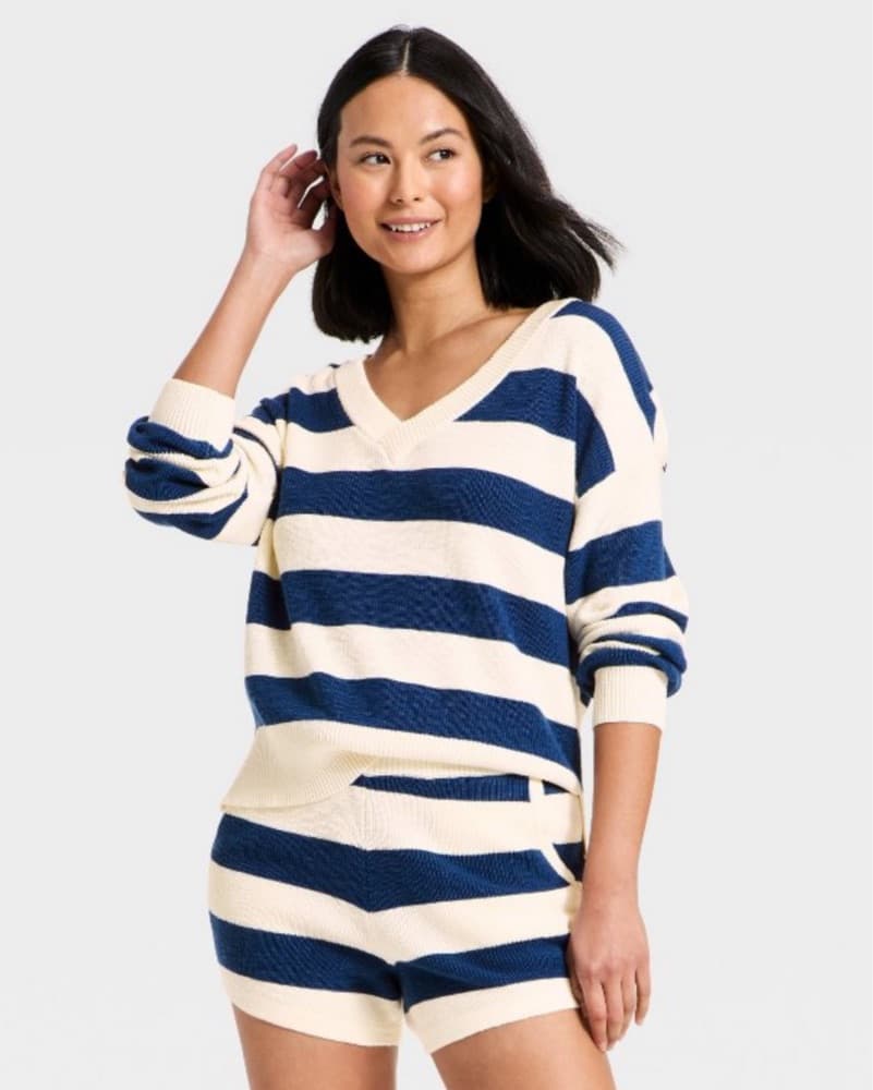 Navy/White Striped Set (Sweater/Shorts) - Image 1