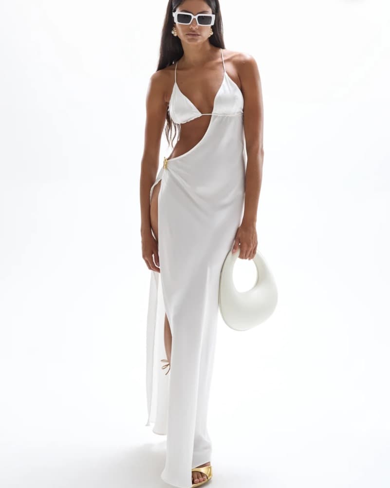 Cin Cin White Villa Silk Maxi Dress S NEW - Image 3
