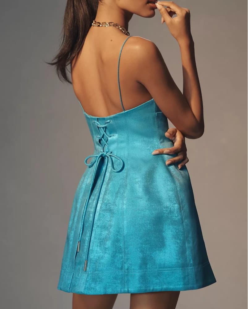 ACLER Metallic Blue Mini Dress - Image 3
