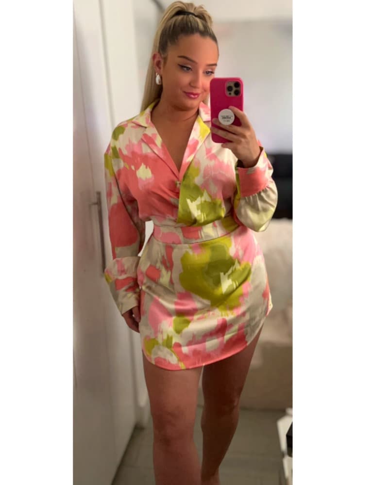 Satin Watercolor Mini Dress - Image 1