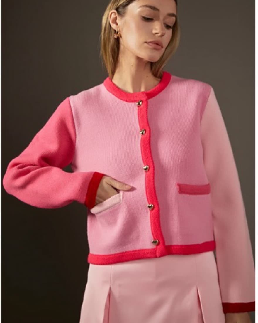 Pink COLOR BLOCK SWEATER CARDIGAN - Image 1