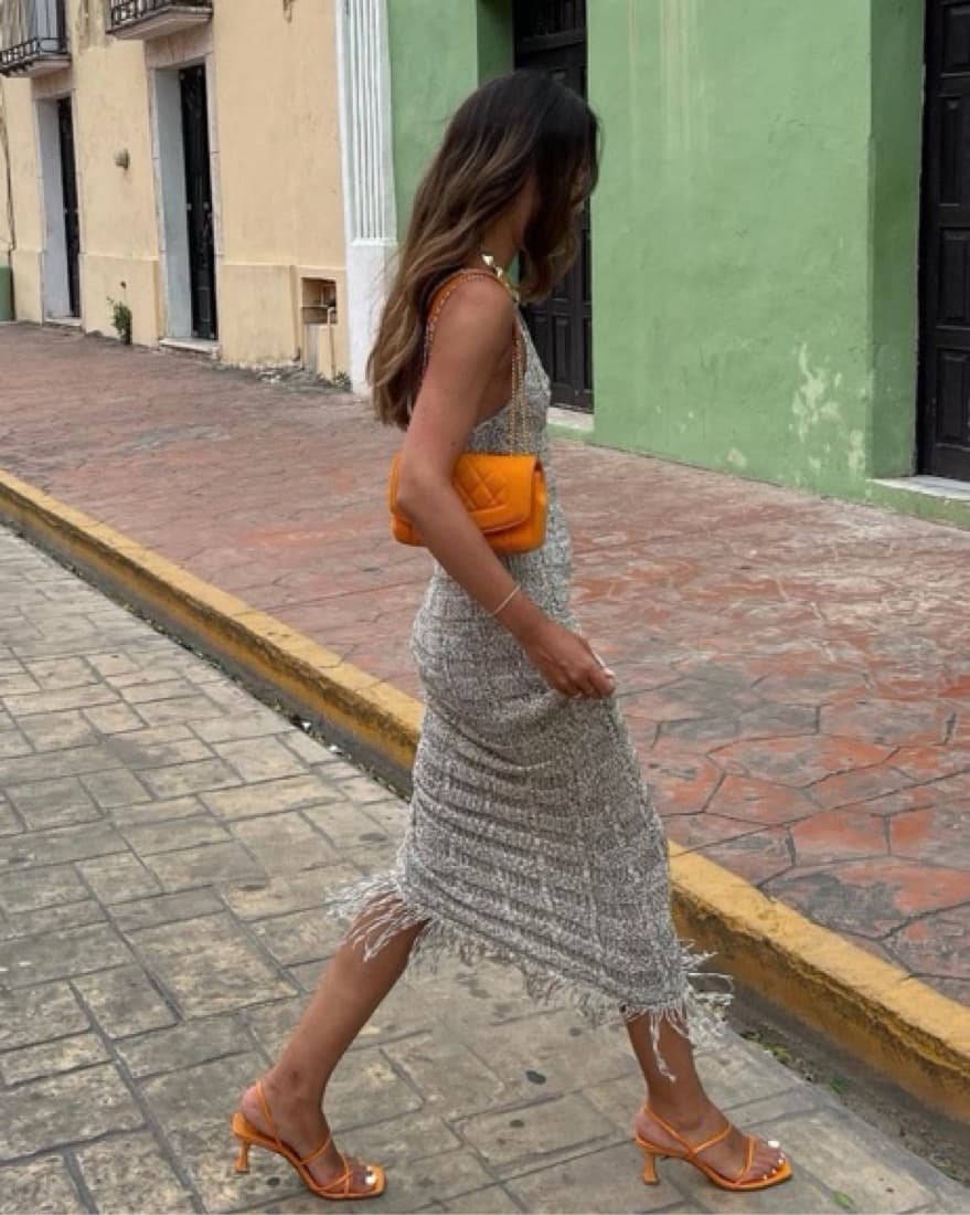Mango Knitted Dress w Fringe Detail - Image 1