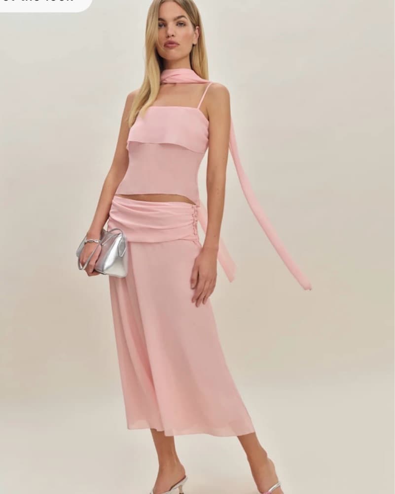 Elegant Pink Midi Dress with Ruffle Accents - Image 4