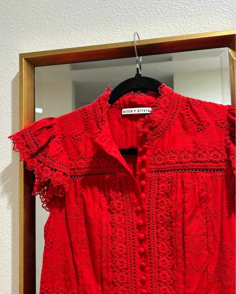 Vibrant Red Lace Dress - Image 2