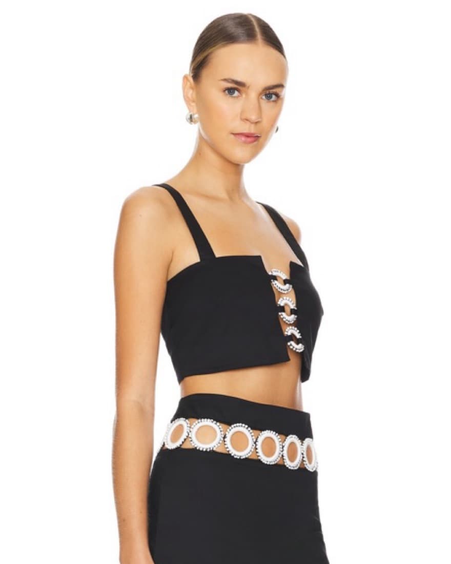 Beaded Key Ring Square Neck Crop Top - Image 2