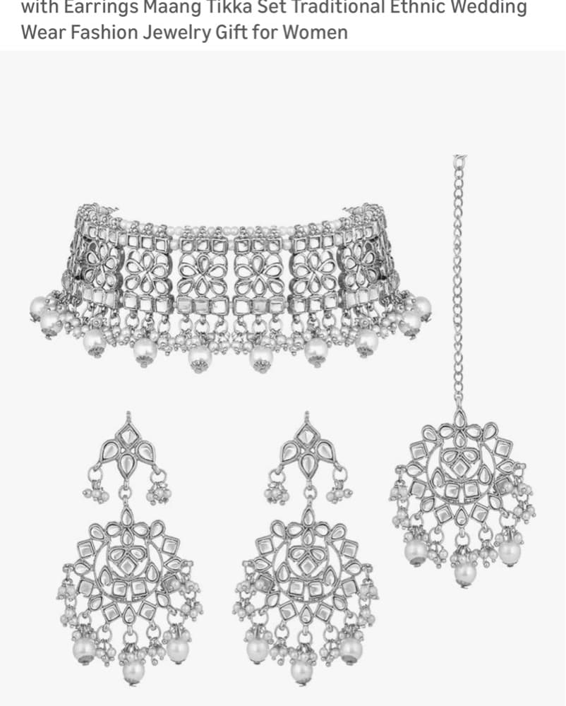 Silver And Pearl Indian Jewelry Set - Image 4