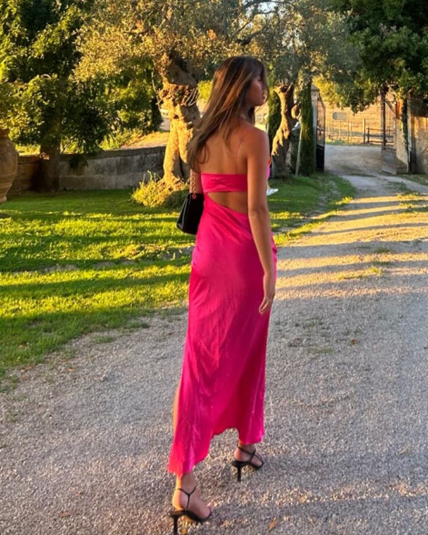 Hot Pink Silk Cut Out Long Dress  - Image 2