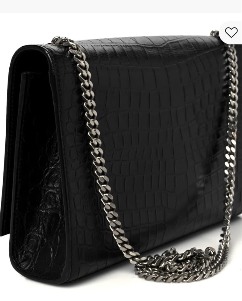 YSL Black Croc-Embossed Leather Bag  - Image 2