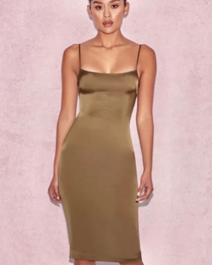House of CB olive green satin dress - Image 1