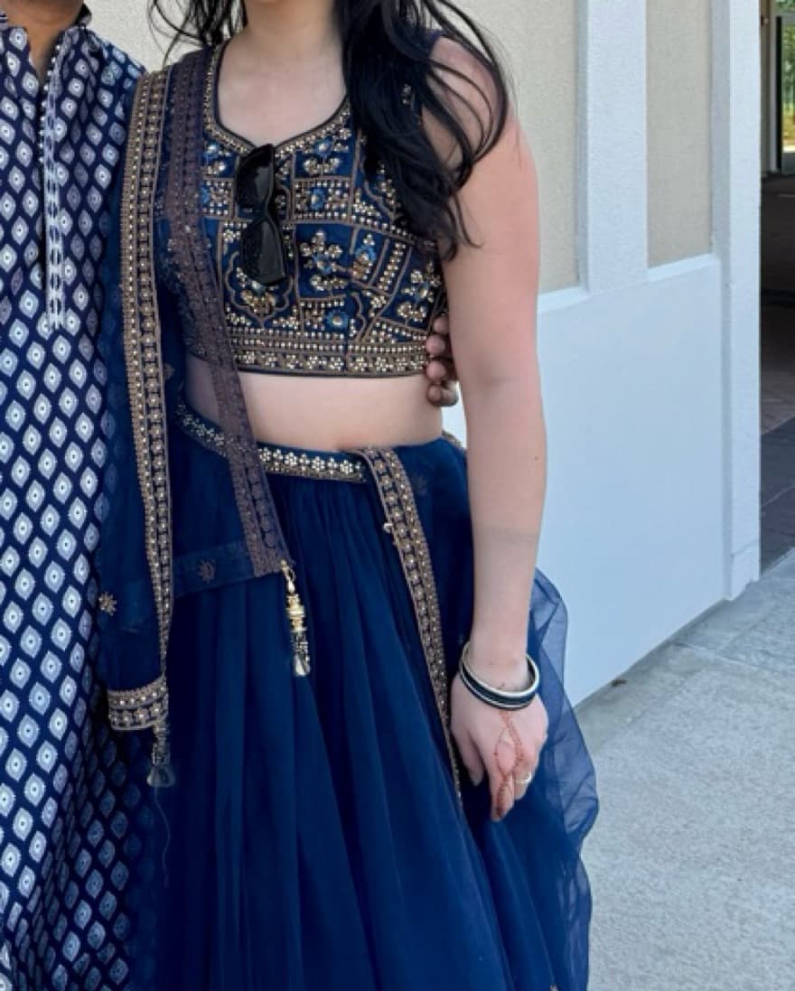 Blue Tulle Beaded Lengha Set - Image 2