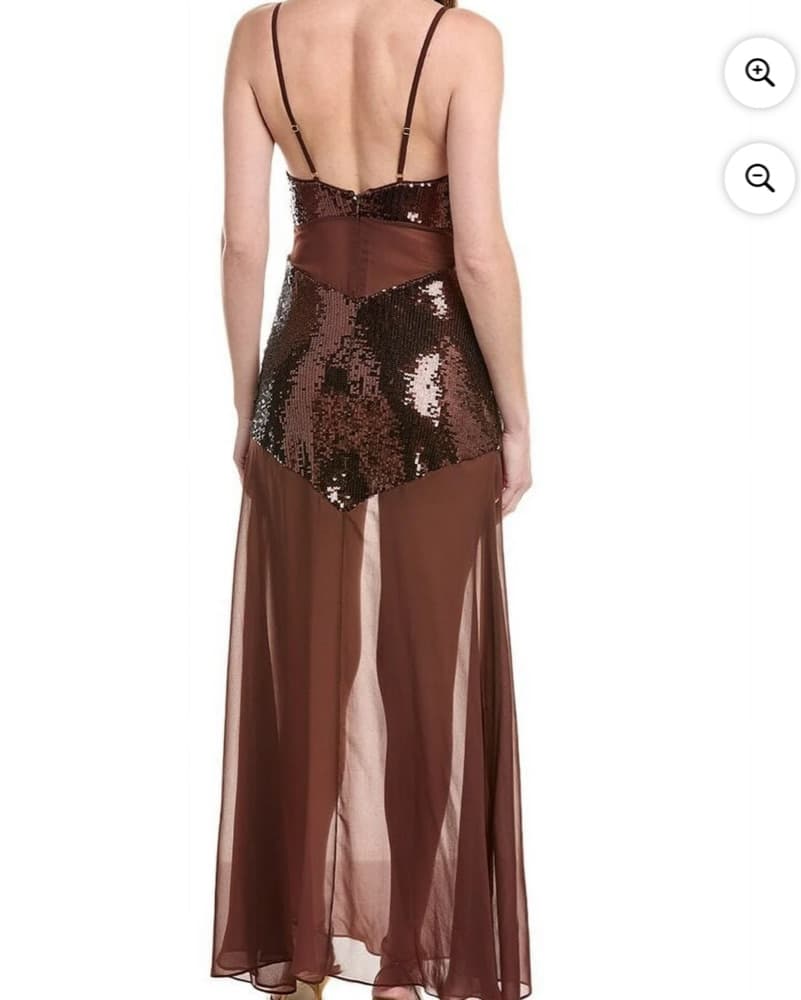 Brown Sequin Sheer Floor Length Gown  - Image 4