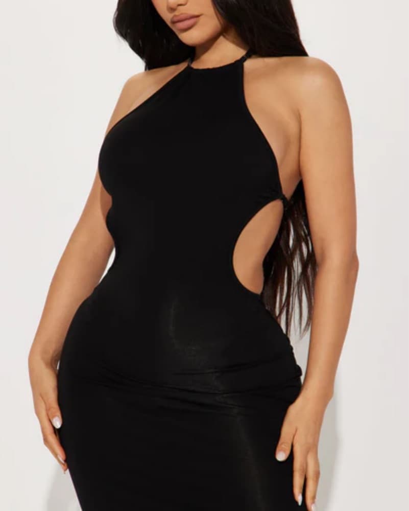 Black Backless Halter Maxi Dress - Image 3
