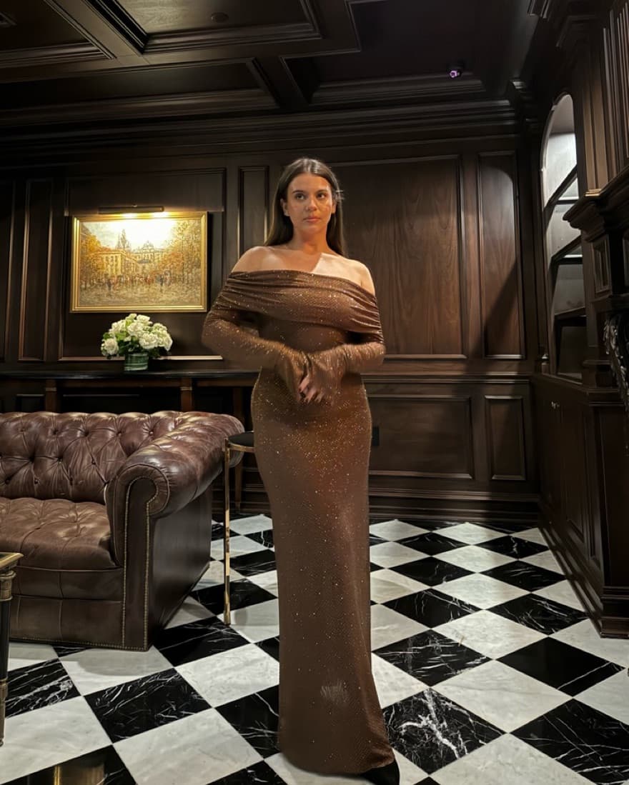 Chocolate Brown Embellished Maxi Dress - Image 4