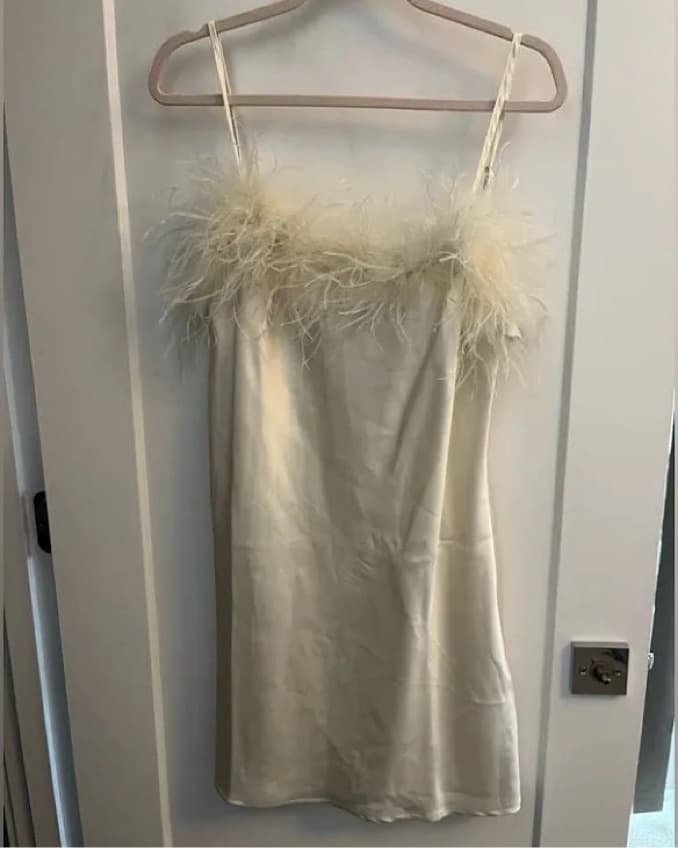 Cream Slip Feather Trim Dress - Image 1