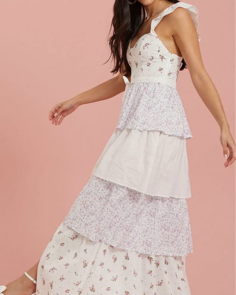 Elegant Floral Tiered Maxi Dress - Image 3