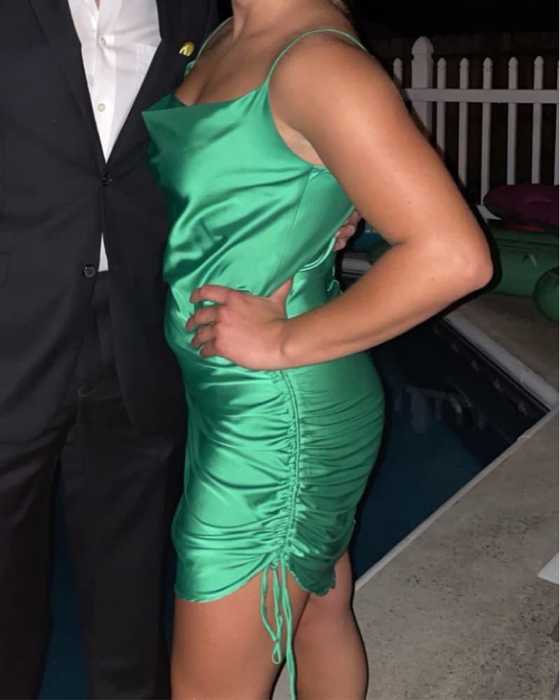 Vibrant Emerald Green Ruched Dress - Image 1