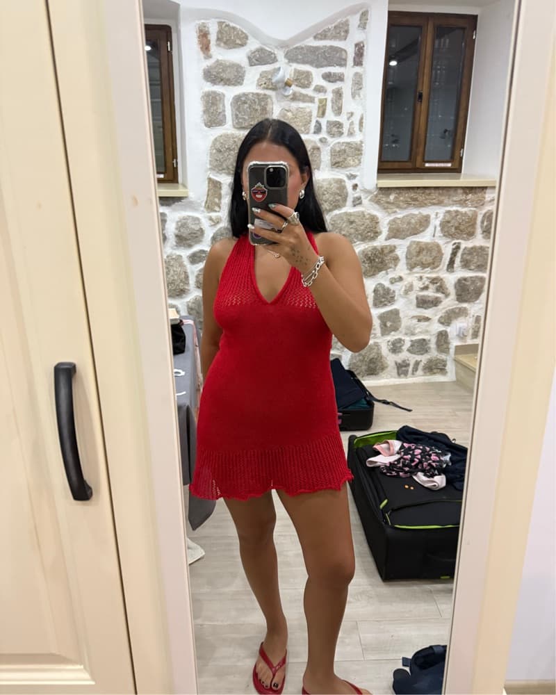 Vibrant Red Knit Mini Dress - Image 1