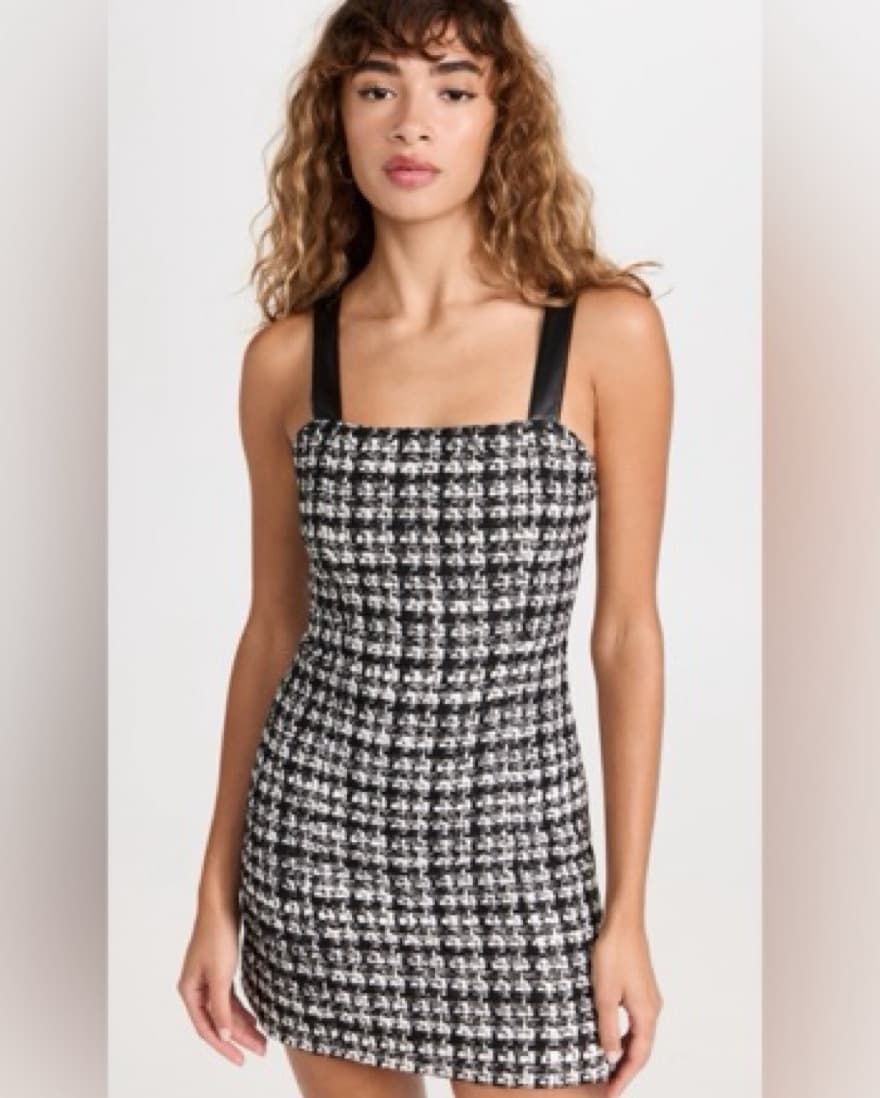 Stylish Tweed Houndstooth Mini Dress - Image 1