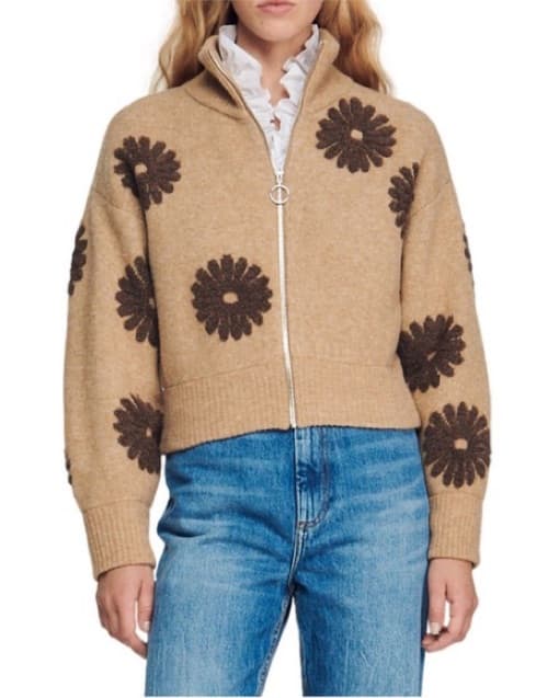Sandro Floral Trucker Sweater - Image 1