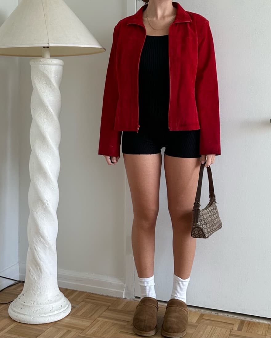 Vintage Red Suede Moto Jacket  - Image 2