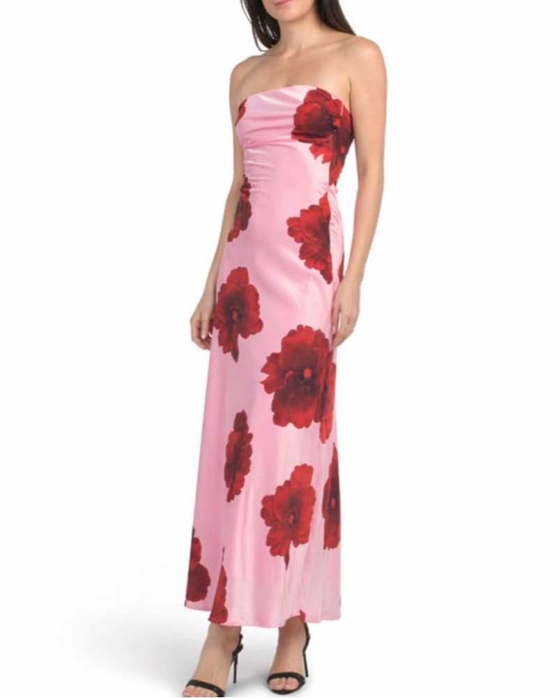 Pink Vibrant Floral Strapless Maxi Dress - Image 1
