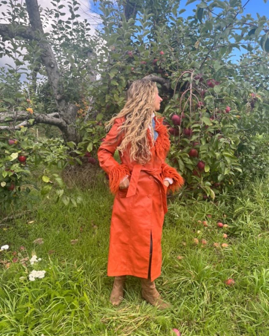 Orange Fur Leather Trench Coat  - Image 2