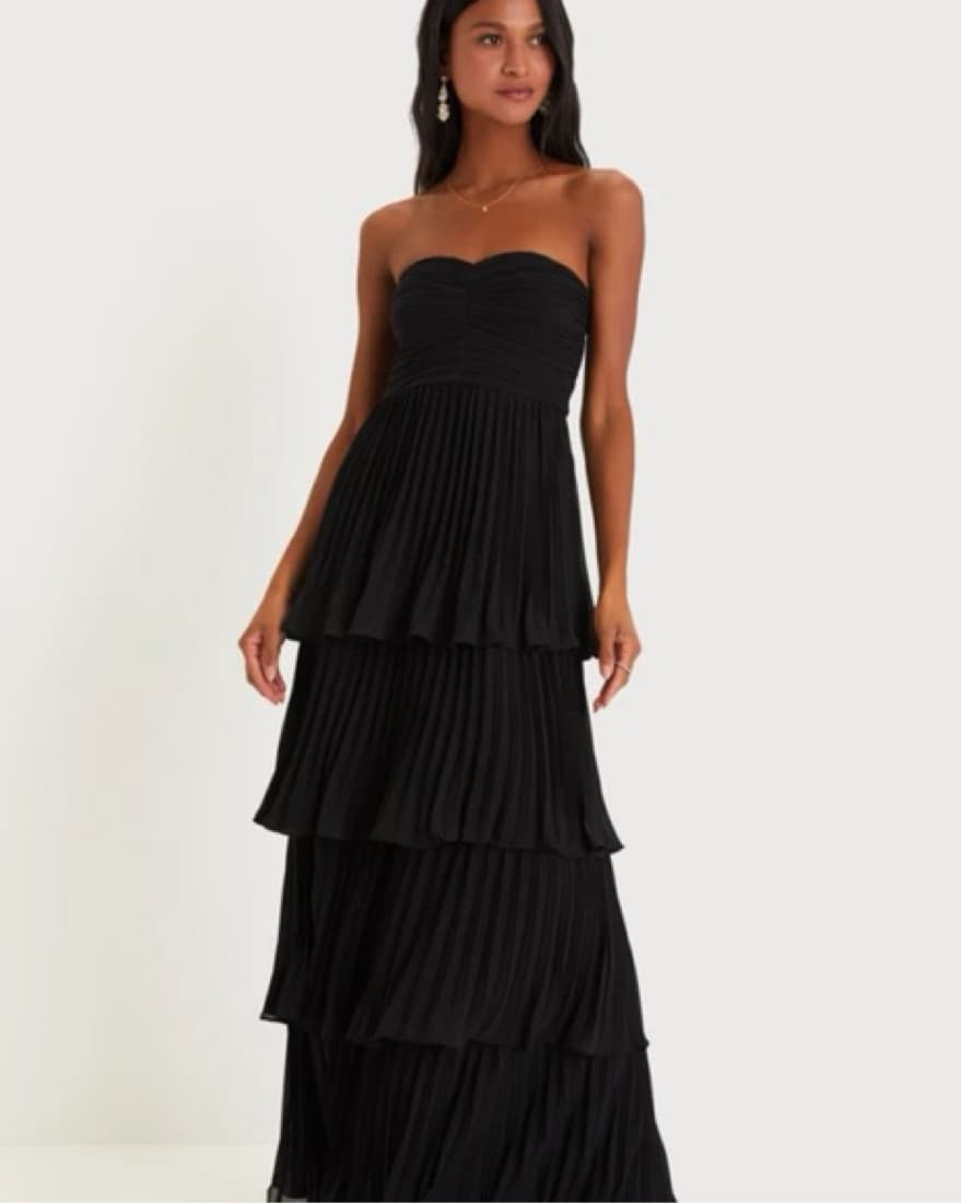 Lulus Black Strapless Tiered Maxi Dress - Image 1