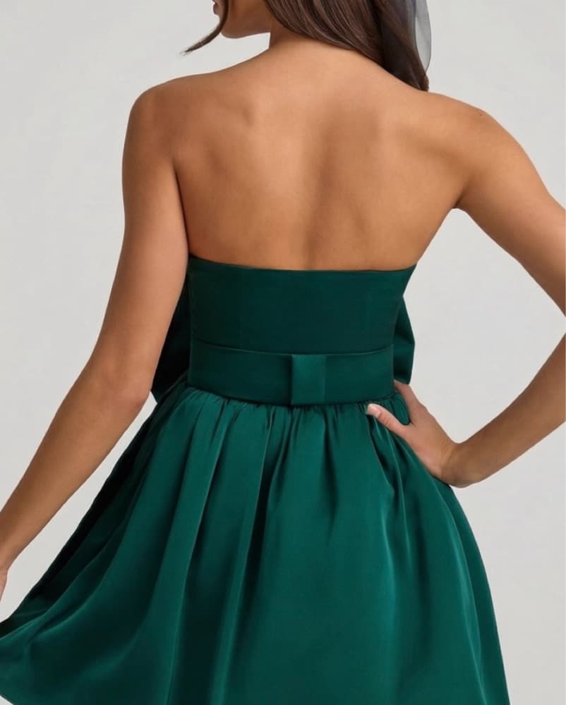 Bow-Detail Corset Mini Dress in Emerald  - Image 2