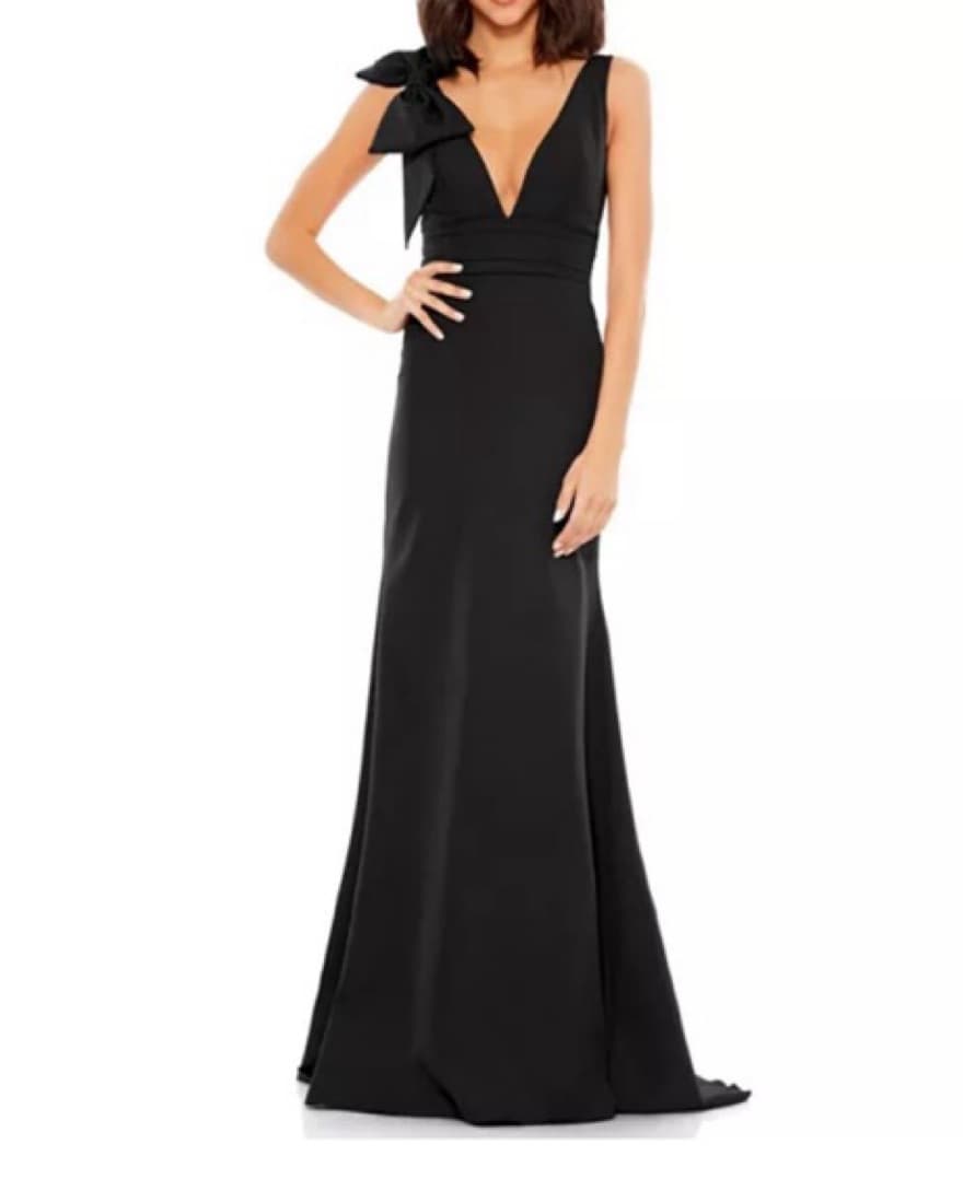 Mac Duggal V Neck Bow Detail Gown - Image 1