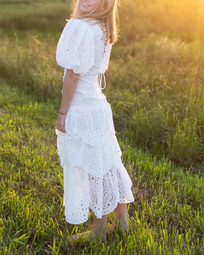Farm Rio White Eyelet Midi Dress - Image 4