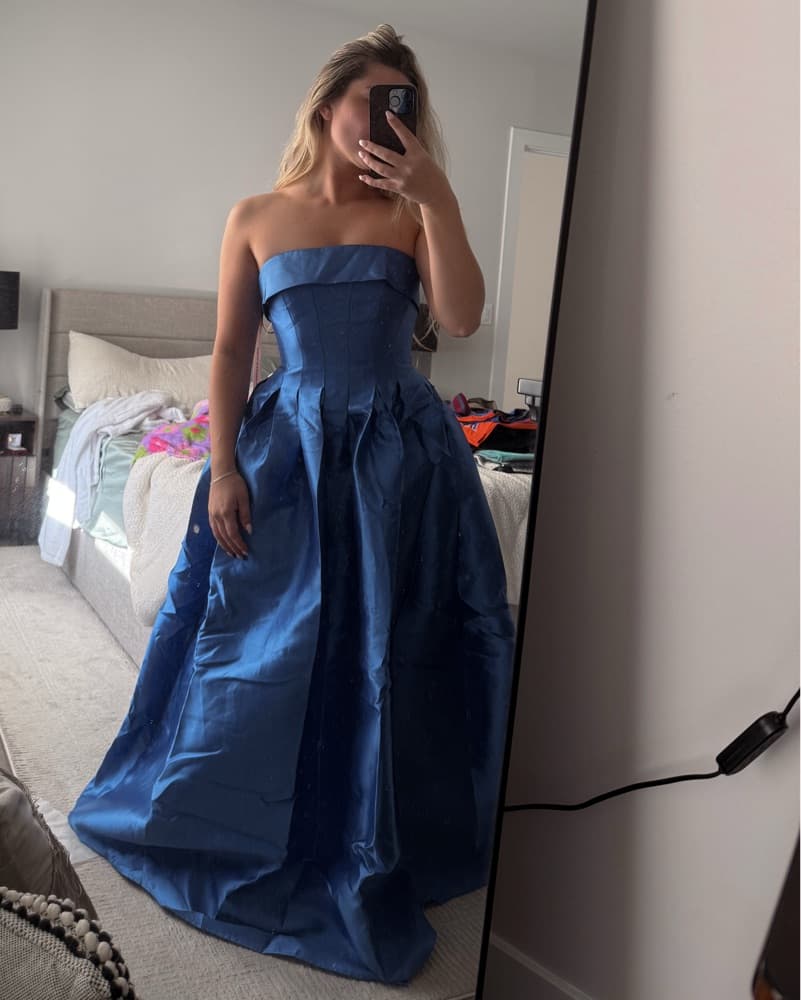 Black Tie Blue Satin Dress - Image 3