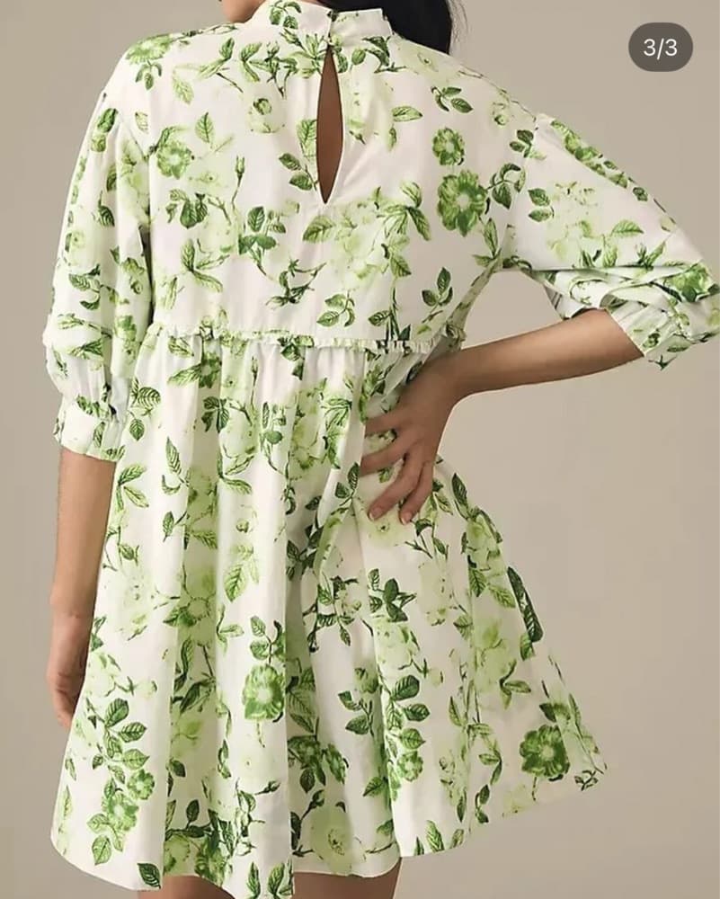AnthropologFloral Puff Sleeve Mini Dress - Image 3