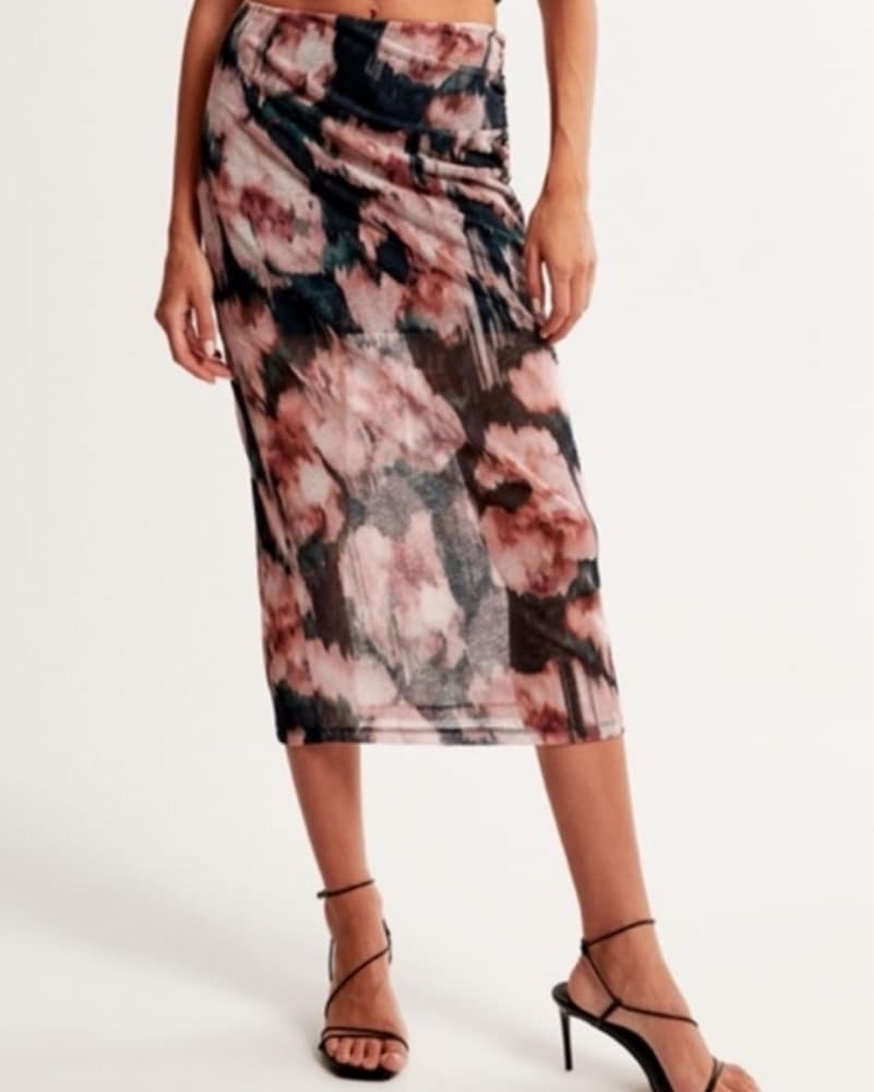Floral Mesh Midi Skirt - Image 1