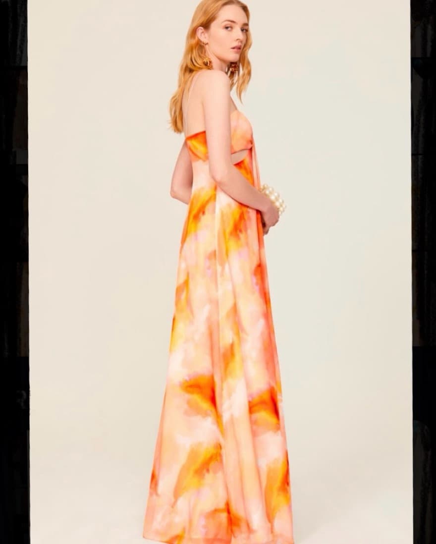Aidan Mattox Orange Tie Dye Gown - Image 3