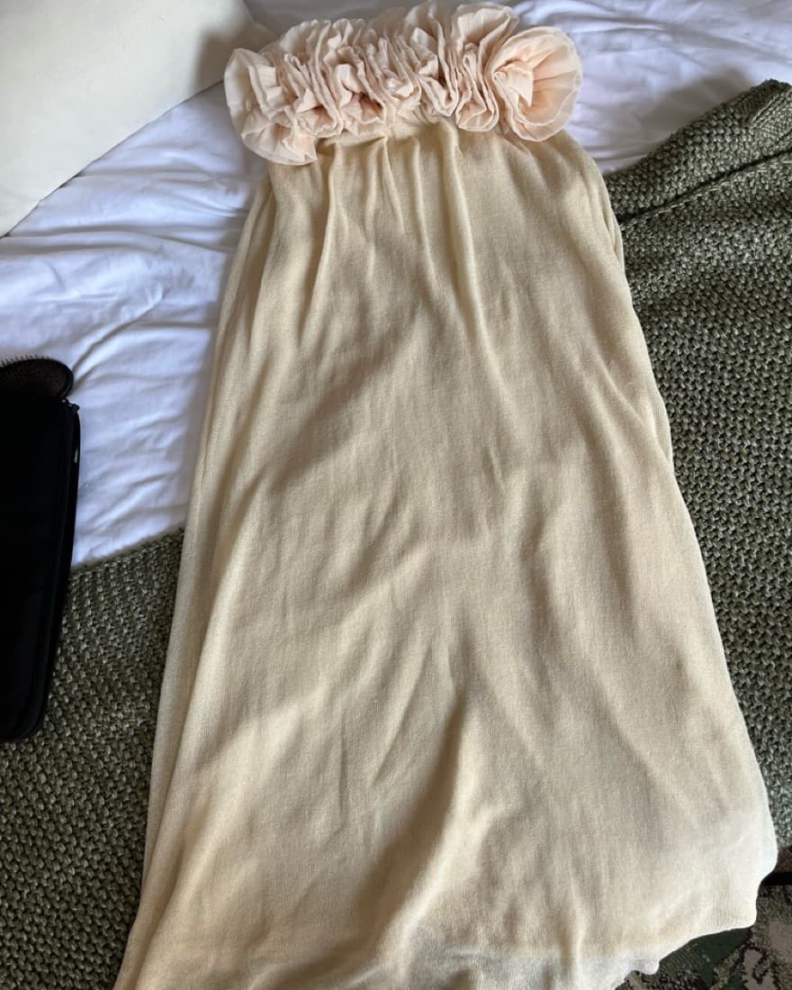 Zara Long Floral Knit Dress in Butter - Image 3