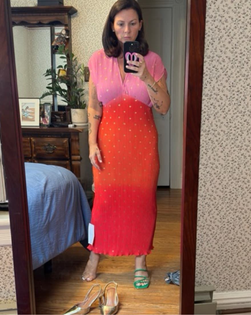 ombre sunset colored gold pilsse dress - Image 3