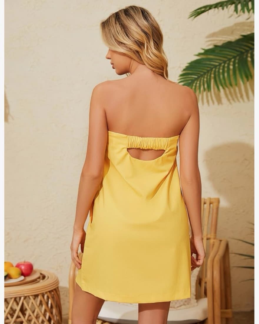 Yellow Mini Strapless Tube Dress - Image 4