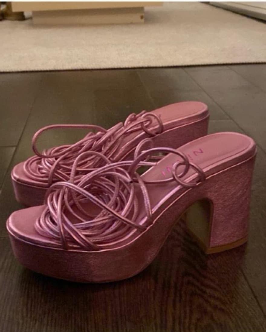 Metallic Pink Lace Up Platform Heels - Image 1