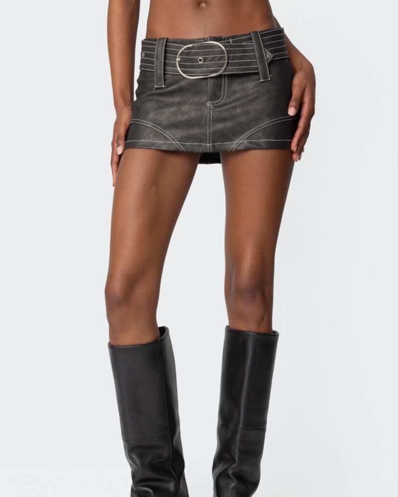 Washed Faux Leather Mini Skort - Image 1