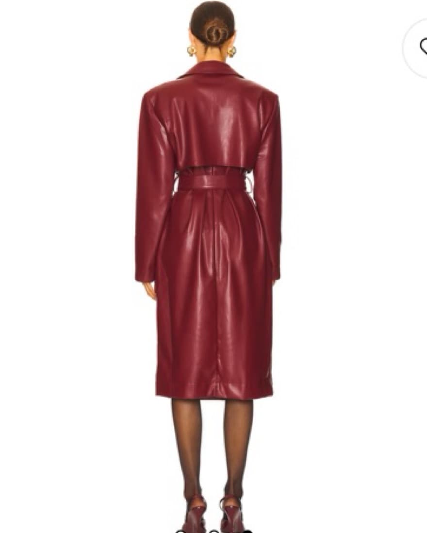 Burgundy Faux Leather Trench Coat - Image 4