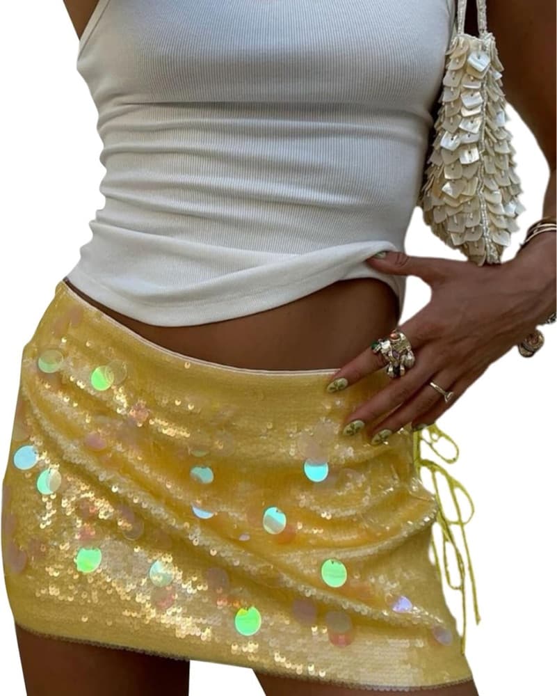Yellow Sequin Mini Skirt - Image 1