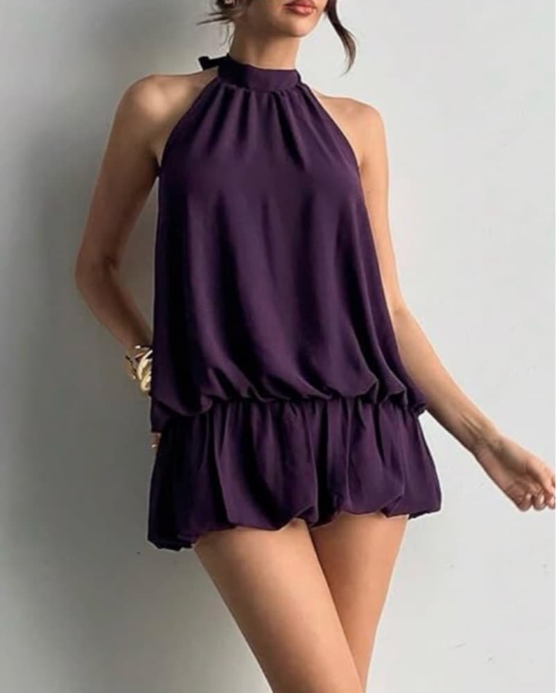 Purple Halter Bubble Hem Mimi Dress - Image 6
