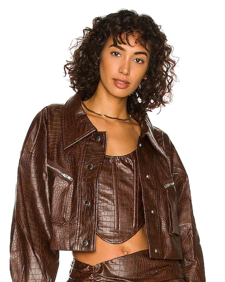Edgy Faux Leather Cropped Jacket and Top - Image 3
