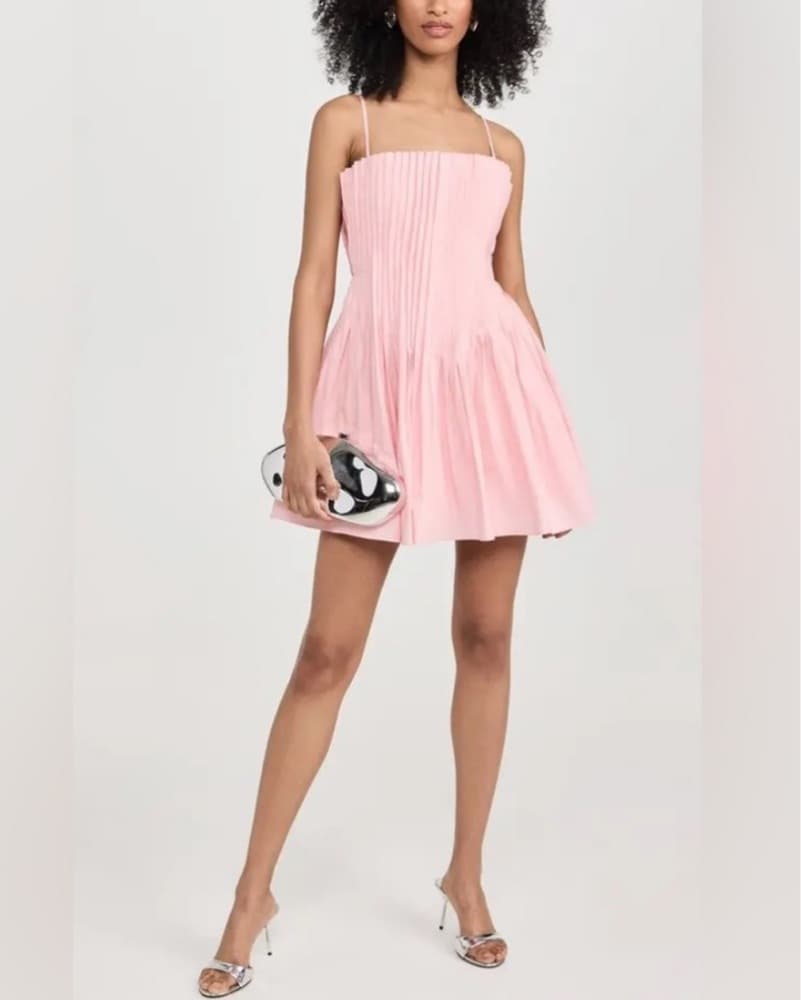 Staud Pink Pleated Mini Dress - Image 2