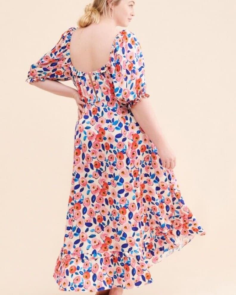  Floral Puff Sleeve Midi Dress - Image 2
