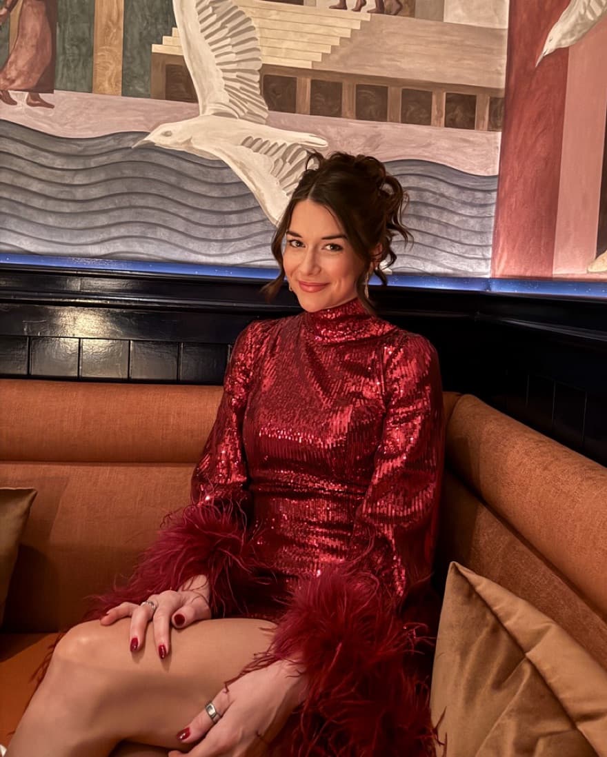 Sequin Feather Long Sleeve Red Dress  - Image 2