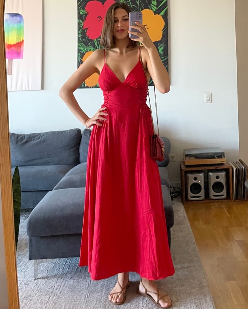 FARM RIO Red Corset Midi Dres - Image 5